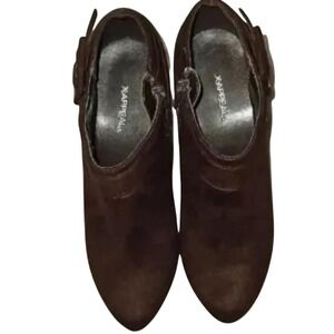 XAPPEAL Womens Brown Faux‎ Suede Buckle Stiletto Ankle Booties Side Zip Size 39